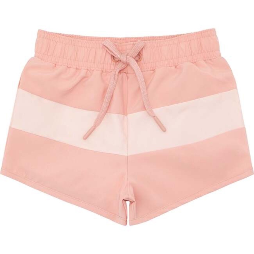 Pink Swim Trunks with Drawstring Waistband and Sporty Stripe
